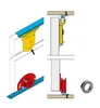 Diagrams showing the installation and components of a sliding door wardrobe system. Produktbild-Vorschau