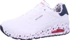 A single white sneaker with red and blue star patterns on the sole and inside. Voir les images du produit