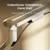 Close-up of a monitor stand arm with a cable routed through it, with marketing text overlay. Produktbild-Vorschau