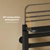 Close-up of a black towel warmer with a shelf, showing its 90-degree swivel feature. Anteprima dell’immagine prodotto