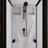 Detailbild einer weißen Rückwand und einem schwarzen Duschsystem einer Komplettdusche Produktbild-Vorschau