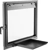 A product shot of a fireplace door with a glass window and a pull-out ash tray. Náhľad obrázku produktu
