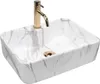 A white rectangular sink with a marble pattern and a gold faucet. Náhľad obrázku produktu