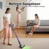 Three women are shown in a home setting, each interacting with a cordless vacuum cleaner. One woman is vacuuming the floor, another is holding the vacuum cleaner, and the third is sitting on a couch with the vacuum cleaner. Náhled obrázku produktu