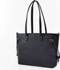 A black tote bag with embossed patterns is shown against a white background. Produktbild-Vorschau