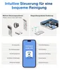 Marketing image showing features and control options for a robot vacuum cleaner. Anteprima dell’immagine prodotto