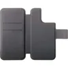 An open gray phone case with card slots on the left and a circular indentation on the right. Produktbild-Vorschau