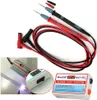 A product shot of a LED light tester kit, including probes, cables, and a tester unit, with a close-up inset showing the tester's switch and display. Náhled obrázku produktu