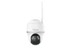 A white security camera with a black lens and an antenna, isolated on a white background. Produktbild-Vorschau