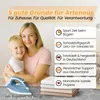 A woman and child are smiling, with an ironing board cover and an iron in the foreground. Text overlays highlight product benefits. Produktbild-Vorschau
