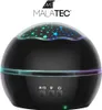 A black star projector lamp with colorful stars projected on its dome. Voir les images du produit