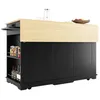 A kitchen island cart with a wooden countertop and black cabinet doors, shown on a white background. Náhľad obrázku produktu