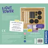 The image shows the contents of a 'Light Tower' experiment kit, along with descriptive text and instructions. Produktbild-Vorschau