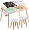 A children's activity table set with sand and water bins, two stools, and a paper roll holder. Voir les images du produit