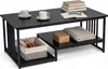 Table basse COSTWAY, table rectangulaire avec 2 tablettes Voir les images du produit 1