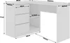 A diagram showing the dimensions of a white L-shaped desk with a light brown accent. Anteprima dell’immagine prodotto