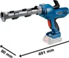A Bosch GCG 18V-310 Professional Akku-Kartuschenpresse is shown against a white background with dimensions indicated. Produktbild-Vorschau