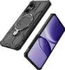 A black phone case with a silver ring holder is shown next to a smartphone with a purple screen. Produktbild-Vorschau