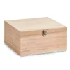 A light brown wooden box with a metal clasp, shown from a slight angle against a white background. Produktbild-Vorschau