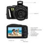 A digital camera is shown from the front and back, with labels pointing out its features. Produktbild-Vorschau