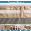 A collage of images showing details of velvet curtains, including a measurement of height, a hanging loop, and different ways the curtains can be hung. Anteprima dell’immagine prodotto