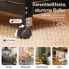 A collage showing a close-up of a rolling wheel with locking mechanism, and four lifestyle images of a kitchen, dining room, living room, and cafe. Voir les images du produit