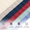 Diagonal stripes of fabric in various colors with icons and text describing product features at the bottom. Produktbild-Vorschau