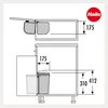 Diagram showing dimensions of a kitchen waste bin system. Produktbild-Vorschau