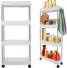 Two views of a white rolling storage cart, one empty and one filled with kitchen items. Náhled obrázku produktu