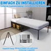 A bed frame with a white sheet is shown in a room, with inset images highlighting features. Náhled obrázku produktu