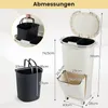 A diagram showing the dimensions of a multi-compartment trash can and its inner bins. Anteprima dell’immagine prodotto