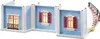 A toy dollhouse extension with blue walls, windows with red shutters, and a spiral staircase. Produktbild-Vorschau