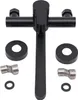 A black faucet and its accessories are laid out on a white background. Produktbild-Vorschau