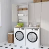 A modern laundry room with two white washing machines and a tall cabinet. Náhľad obrázku produktu