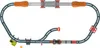 A top-down view of a toy train track set with a train and various accessories. Náhled obrázku produktu