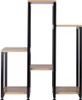 A multi-tiered plant stand with a metal frame and wooden shelves. Anteprima dell’immagine prodotto