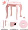 A pink children's stool with decorative elements and close-up views of its features. Náhľad obrázku produktu