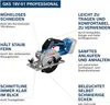 A Bosch cordless circular saw with various features highlighted by text overlays. Produktbild-Vorschau