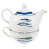 Clayre & Eef Tea for One 400 ml Weiß Blau Porzellan Fische Produktbild-Vorschau 2