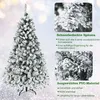 A snowy artificial Christmas tree with close-up images of its branches and descriptive text about its features. Produktbild-Vorschau