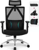 A black ergonomic office chair with a headrest and lumbar support, shown from the front. Produktbild-Vorschau