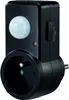 A black PIR motion sensor plug adapter with a European socket and plug. Náhled obrázku produktu