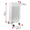 A white oil-filled radiator with dimensions indicated by red lines and text. Voir les images du produit