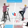 A split image comparing two types of ladders, one stable and safe, the other unstable and dangerous. Produktbild-Vorschau