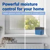 A split image showing the negative effects of moisture on one side (mold on wall, condensation on window) and the positive effects of a dehumidifier on the other side (clean window, dehumidifier unit). Anteprima dell’immagine prodotto