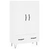 A white wardrobe with two doors and two drawers, standing on hairpin legs. Voir les images du produit