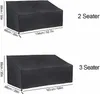 Two black furniture covers are shown with dimensions and labels indicating "2 Seater" and "3 Seater". Produktbild-Vorschau