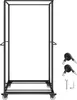 A black metal folding chair cart with wheels, shown against a white background. Two black tie-down straps and a wrench are placed to the right of the cart. Voir les images du produit