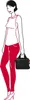 Illustration of a woman holding a black bag. Produktbild-Vorschau