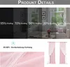 A collage of images showing different shading levels of curtains, a close-up of fabric, and a pair of pink curtains. Produktbild-Vorschau